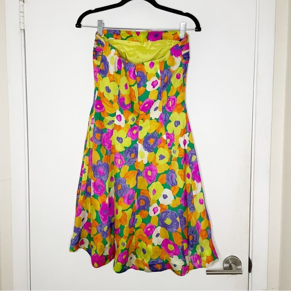 vintage scaasi strapless fit flare mini cocktail dress floral 100% silk 4 bright - Picture 4 of 12